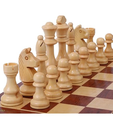 VAMSLOVE Wooden Tournament Chess Pieces - 3.8" King, Weighted, With 2 Extra Queens - View #3