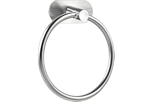 VEFTSVY Toallero de anillo para toallas, acero inoxidable 304, montaje en pared, redondo, taladro Ohen, autoadhesivo, para baño, cocina y salón (plata)