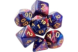 Yourandoll 7 pièces dés polyédriques D20 D12 D10 D8 D6 D4 16mm Jeu de dés en Acrylique pour Donjons et Dragons DND Dice RPG MTG Table Jeux Double Couleur (Nébuleuse Rouge Bleu)