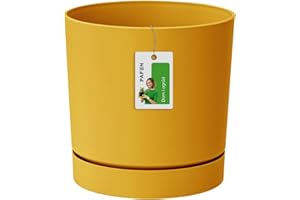 Prosperplast Cache-Pot Fleuri - 11 x Ø 10,8 cm - Pot de Fleur avec Soucoupe Rond Tubo P 0,7l, Jaune, DPOP110