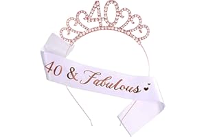 MIOSJI 40th Birthday Sash and Tiara Birthday Crystal Crown for Women 40th Birthday Decorations Birthday Gift Party Accessories (Rose Gold)