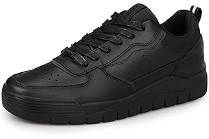UOVO Men's Leather School Shoes Black Basketball Trainers Lace-Up Sneakers for Boys Uniform Size 6-10 UK (39-45 EU)