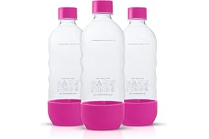 MRX SOLUTIONS Ersatz-Kohlensäurewasserflaschen für SodaStream, 1 Liter, BPA-frei und auslaufsicher (kompatibel mit Fizzi, One Touch, Jet, Source, Play, Genesis, Power-Modellen), 3 Stück (Rosa)