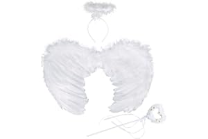 YeahBoom Alas de Ángel Disfraz,Plumas Ángel Alas,Alas Angel Grandes para Adultos,Alas de Angel Blancas,Alas Angel Niños,Alas y Halo de Ángel,Plumas para Cosplay/Carnaval/Navidad/Halloween Fiestas de
