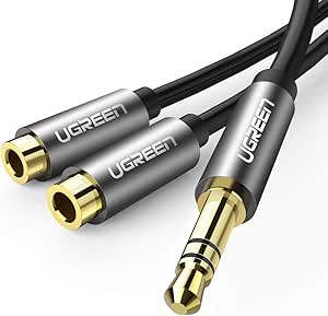 UGREEN Klinke Splitter f&uuml;r Zwei Kopfh&ouml;rer, 3.5mm Kopfh&ouml;rer Verteiler f&uuml;r Doppelstecker kompatibel mit Handy, Tablet, PC usw. 20cm