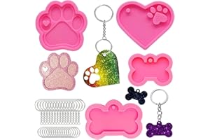BELUGSIN 4Pcs Stampi in Silicone A Forma di Osso di Cane Set Stampi Silicone di Osso Cane Portachiavi Stampi in Silicone per Resina 20pcs Portachiavi con Catena per Realizzare Gioielli in Resina Epossidica