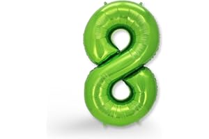 FUNXGO Palloncino numero 8, verde, numero gigante, circa 100 cm, palloncino numero 8, volo con elio, per 8 compleanno, matrimonio, anniversario, festa, decorazione per feste, palloncino 8 verde