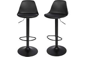 HUOLE Sgabello da Bar Moderno Sgabello Alto con schienale in Simipelle Sedia Alta da Cucina Regolabile Girevole (2 pezzi-B nero puro)