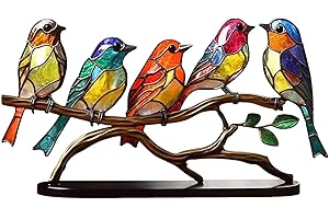 ROOELING Stained Glass Birds on Branch | Acrylic Multicolor Birds on Branch Desktop Ornaments | Home Decor Desk Decor for Bedroom Living Room | Gift for Bird Lover
