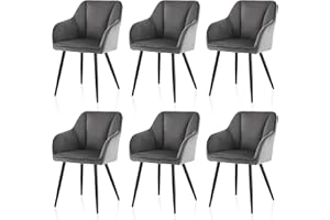 ‎TUKAILAI TUKAILAI Freizeit Esszimmerstühle aus Samt 6er-Set mit Armlehnen, Polsterstuhl Sessel Küchenstuhl mit Polstersitz, Rückenlehne, Metallbeine, Lounge Empfang, Esszimmer Küche, Wohnzimmer 6 Stück Grau