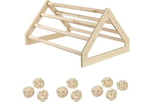 Allazone Chick Perch Strong Wooden Jungle Gym Roosting Bar Handmade Chicken Roosting Bird Stand Rack with 10 PCS Rattan Balls for Bird Parrot Hens