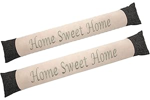 Valia Home - 2 paraspifferi in confezione doppia, per porte e finestre con sabbia, beige-grigio con scritta Home Sweet Home, 90 x 10 cm di lunghezza