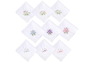 ZEMINRI 9 delar damer näsdukar mjuk bomull, vintage blommiga broderade näsdukar, hudvänliga näsdukar kvinnor män, lätta och bärbara damer näsdukar för bröllopsfest examen