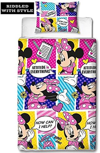 DISNEY MINNIE MOUSE 'Attitude' single Duvet Set - Repeat Print Design, multicolour