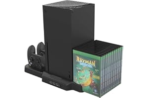 ESENLONG Soporte de Enfriamiento Vertical para Xbox Serie X, Estación de Carga del Controlador Soporte de Enfriamiento de Carga 3 en 1 con Ranura para 11 Discos de Juego Compatible con Xbox Serie X/S