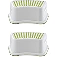 Straame Sturdy Step Stool for Bathroom, Practical Non-Slip Toilet Step in White and Green for Kids, Multiuse Booster Step, Toddler Potty Training (Green, 2)