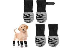 KEWUF Chaussettes Antidérapantes pour Chien, Protection Coussinet Chien, Chaussure Chien, Réglables Chaussettes Chien avec Adhérence, Pour Petits Chiens, Chaussettes Chat (4 Pièces, Noir, S)