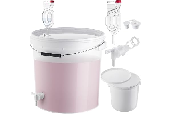 KADAX Jäsningshink 20 l med kran, jäsningsrör + gummipropp, jäsningsbehållare av plast, med dräneringsventil, jäsningslock och lock för