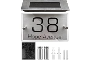 BNGXR Beleuchtete LED Solar Hausnummer, Hausnummer aus Edelstahl Solar mit 4 LEDs, Wasserdicht Solarhausnummer mit Dämmerungsschalter Bewegungsmelder und mit Nummern 0-9 & Buchstaben A-Z