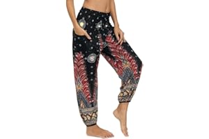 Nuofengkudu Femme Hippie Sarouel Pantalon Poches Taille Haute