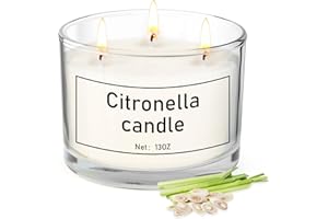 SACEMONTIC Citronella Kerze Outdoor Groß 400g, Draußen Kerze Outdoor und Innen,Dicke Glasflasche, Hochtemperaturbeständig,Natürliche Sojawachs Kerze für Balkon,Picknick,Camping,Terrasse, Sommergeschenk (Weiß)