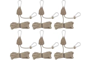 Kellegour 6 Pack Tent Guy Ropes with Pulley,4mm Reflective Cord Tent Guide Rope,Reflective Tent Guy Ropes,Tent Camping Cord with Pulley for Camping,Hiking,Tent,Tarpaulin,Awning (13.12ft/4m,Brown)