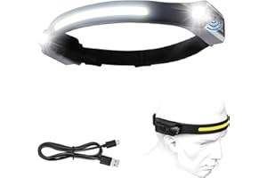 Lorrtta LED Head Torch Rechargeable, 1200LM Super Bright Motion Sensor USB Headlamp, 5 Lighting Modes & 230° Wide Angle Lumilight Head Torch, IPX4 Waterproof, for Camping/Running