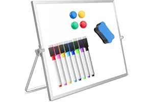 LANYOTA Magnetic Whiteboard, Double-Sided White Board, Magnetic Desktop Writing Board, Children's Memo Board, Portable Easel Whiteboard for Children, Students, School Supplies, Office (20 x 30 cm with Stand)