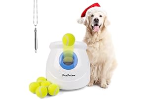 pet prime Automatic Dog Ball Launcher, Dog Interactive Fetch Toy with 10-40Ft, Max Dog Tennis Ball Throwing Machine for Large Size Dogs, With 6 PCS 2.5" Tennis Balls And a Training Whistle