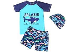 FedMois Costume da Bagno Tuta da Piscina Bambino Ragazzo, 3 Pezzi Completo Maglia + Pantaloncini + Cappellino