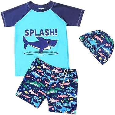 Maillot Bain Polyester élasthanne Yruioon Maillot De Bain Jungen Impression Cartoon Manches Ensemble Bain Protection Uv Enfant