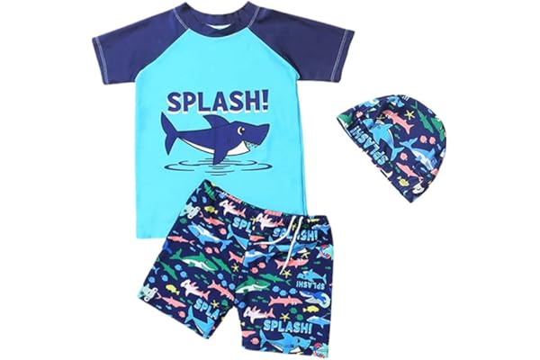 FedMois Maillot de Bain Bébé Garçon 3 pièces Combinaison Anti UV T-Shirt + Shorts + Bonnet de Bain