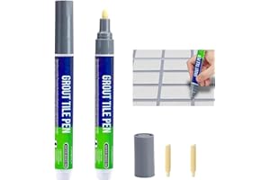 Caelura 2 Stück Fugenstift Grau, Fugenstift mit Ersatzspitze, Fliesenstift Fugenfarbe Wasserfest, Grout Pen, Lackstift Grau für Reparatur von Fliesenfugen in Bad und Küche