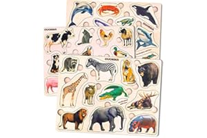 QUOKKA Drewniane puzzle dla 1 2 3 latków (Realistic Animals)