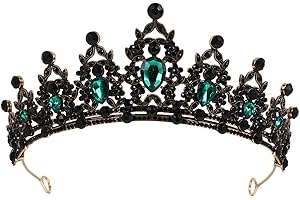 ‎LURROSE Lurrose Vintage Black Tiara and Crown Headband Rhinestone Princess Tiara Classic Queen Crowns Wedding Headpiece for Girls Women (Green)