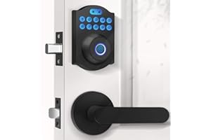 eLinkSmart Keyless Entry Door Lock Deadbolt with Handle Set, Fingerprint Door Lock with Door Knob Lever, Biometric Electronic Automatic Smart Digital Keypad Code Combination Door Lock for Front Door