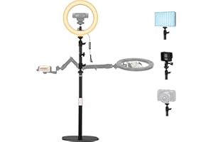 AYIZON Supporto per webcam con luce anulare, supporto da tavolo per luce da 26cm compatibile con Logitech C920s C922x C930e C615 Brio C925e Streamcam e telefono cellulare