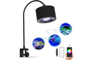 Lominie Lampe d'aquarium LED à spectre complet à intensité variable et minuterie, 6500 K Nano Grow avec col de cygne pour récifs d'aquarium d'eau salée, réservoirs de corail (S20 eau salée)