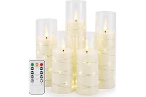 KYWLCO 5 Pcs Bougie Led, Fausse Bougie Flamme Vacillante, Bougie à Piles avec Minuterie Télécommandée Convient aux Mariages dans la Chambre à Coucher (Blanc)