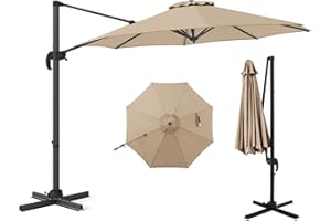 COSTWAY Parasol Déporté Professionnel 3M, Parasol de Jardin Exterieur avec Pied et Manivelle, Anti-UV, Pivotant à 360°, Inclinable, Poteau en Aluminium, pour Terrasse, Patio, Balcon (Beige)