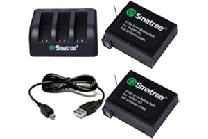 Smatree Ersatzakku (2 Stück), 3-Kanal-Ladegerät mit USB-Kabel für GoPro Hero 4 Kamera Camcorder
