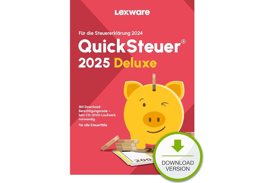 QuickSteuer Deluxe 2025 (für Steuerjahr 2024)|Private und gewerbliche Steuererklärung | PC Aktivierungscode per Email