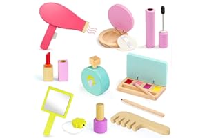 JERRYVON Trucchi Bambina in Legno,Giochi Bimba 2 3 4 5 6 Anni,16 Pezzi Set Parrucchiera Bambina con Legno Rossetto e Accessori - Gioco di Ruolo Montessori per Regalo Bambine Set Trucchi Bimba