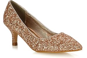ESSEX GLAM Womens Glitter Pointed Shoes Ladies Slip On Low Heel Party Courts Pumps Size 3-8