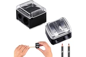 EIROVYA Taille-Crayon Maquillage, Double Trou,À Sourcils Lèvres Yeux,Trous Maquillage,Manuel avec Spatule de Nettoyage,pour Crayon à sourcils,avec reservoir,gomme et gaucher, 2 pièce