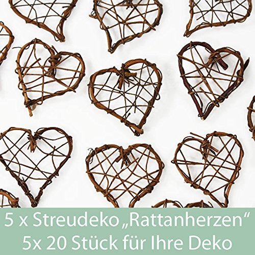 STREUDEKO "RATTANHERZEN", 20 ST. - 5er-Set - Im Einklang mit der Natur …