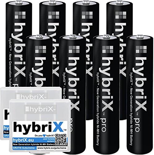 8-Pack Box Pro black includes 8x Micro AAA hybrid rechargeable batteries in box. The next Generation of Hybrid Batteries pack of 8.