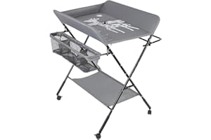 LANTUS Cambiador de Pañales Plegable con Ruedas y Espacio de Almacenamiento Cambiador para Bebé Altura Ajustable,Plegable con cinturón de seguridad y compartimentos de almacenamiento