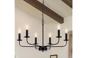 ‎WTUOING WTUOING Kronleuchter Schwarz, 6 Flammig Kronleuchter Vintage Industrial Pendelleuchte Rustikale Deckenleuchte Modern Landhausstil Hängelampe für Wohnzimmer, Schlafzimmer, Küche, Esszimmer, Flur