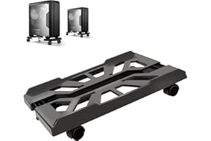 Hmseng Stojak na komputer stacjonarny, mobilny stojak na komputer stacjonarny, uniwersalny, regulowany stojak na procesor z 4 kółkami, wózek pod biurko, dla graczy/studentów/do domu/biura (czarny)